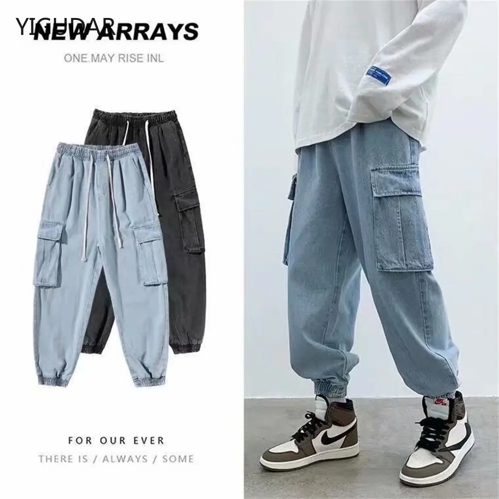 Top Trends: Men Jeans Baggy Hip Hop Jeans Multi Pockets Skateboard Cargo Jeans For Men Tactical Joggers Denim Pants Size S-5XL Shoppable Styles