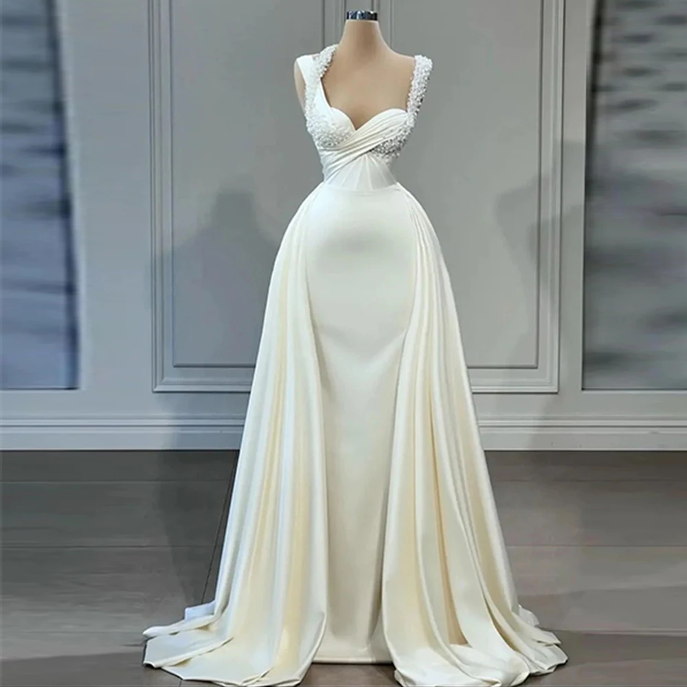 Top Trends: Simple Elegant Wedding Dresses For Woman New 2023 Square Neck Satin Bridal Gown Sweep Train For Women Custom Made To Measure Shoppable Styles