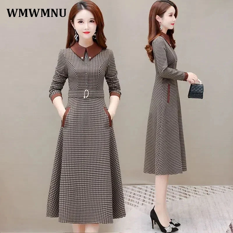 Top Trends: Office Lady Vintage Oversize 80kg Plaid Dress Women Casual Slim Long Sleeve Dresses Spring Autumn Elegant Midi Vestidos De Mujer Shoppable Styles