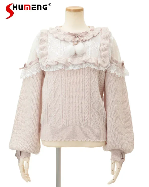 Top Trends: Japanese Style Sweet Bow Sweater For Women 2023 Autumn And Winter Cute Mine Mass-Produced Lace Fur Ball Replaceable Bow Sweaters Shoppable Styles