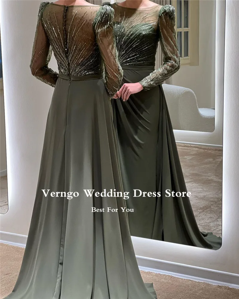 Top Trends: Verngo Shiny Sequin Lace Vintage Evening Dresses Scoop Neck Long Sleeves Pleats Scoop Neck Dubai Arabic Women Formal Prom Gown Shoppable Styles - Image 4