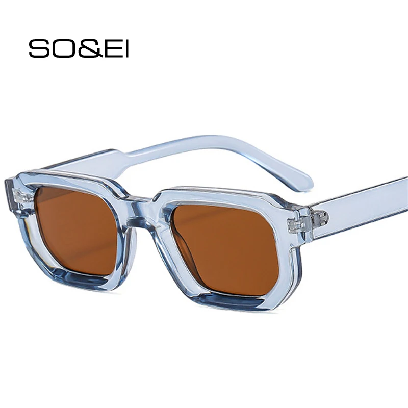 Top Trends: SO&amp;EI Fashion Square Sunglasses Women Shades UV400 Vintage Blue Tea Punk Men Sun Glasses Shoppable Styles