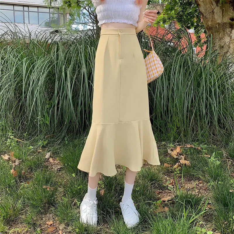 Top Trends: 2022 New Summer Ruffled Formal Skirts Women Fashion Elegant High Waist Black White Long Mermaid Skirt Female Shoppable Styles - Image 2