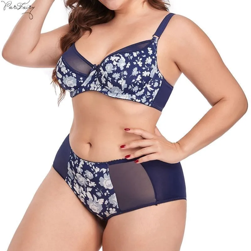 Top Trends: Parifairy 38D-48D Plus Size Women's Floral Bra & Brief Set Lingerie Large Size Underwear Femme Sexy Bra And Panty Set Shoppable Styles