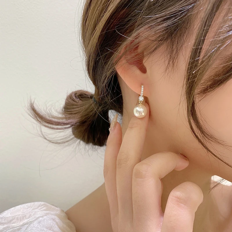 Top Trends: Elegant Lady's Pearl Pendant Earrings Korean Fashion Jewelry Party Student Girl's Simple Accessories Sweet Earrings For Woman Shoppable Styles - Image 4