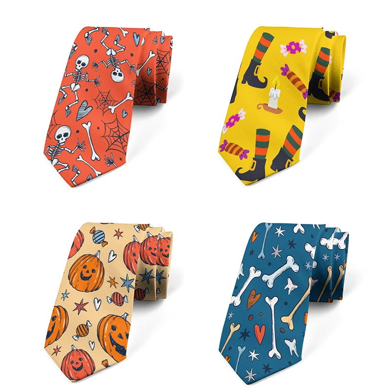 Top Trends: New Design Polyester Tie Unisex Fashion Skull Print 8CM Men&#039;s Formal Tie Creative Halloween Funny Pumpkin Casual Party Tie Gifts Shoppable Styles