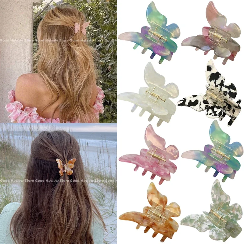 Top Trends: 2023 Acetate Butterfly Hair Claw Banana Clip Barrettes Sweet Fairy Geometric Hair Clip Gradient Hairpin Claws Hair Accessories Shoppable Styles