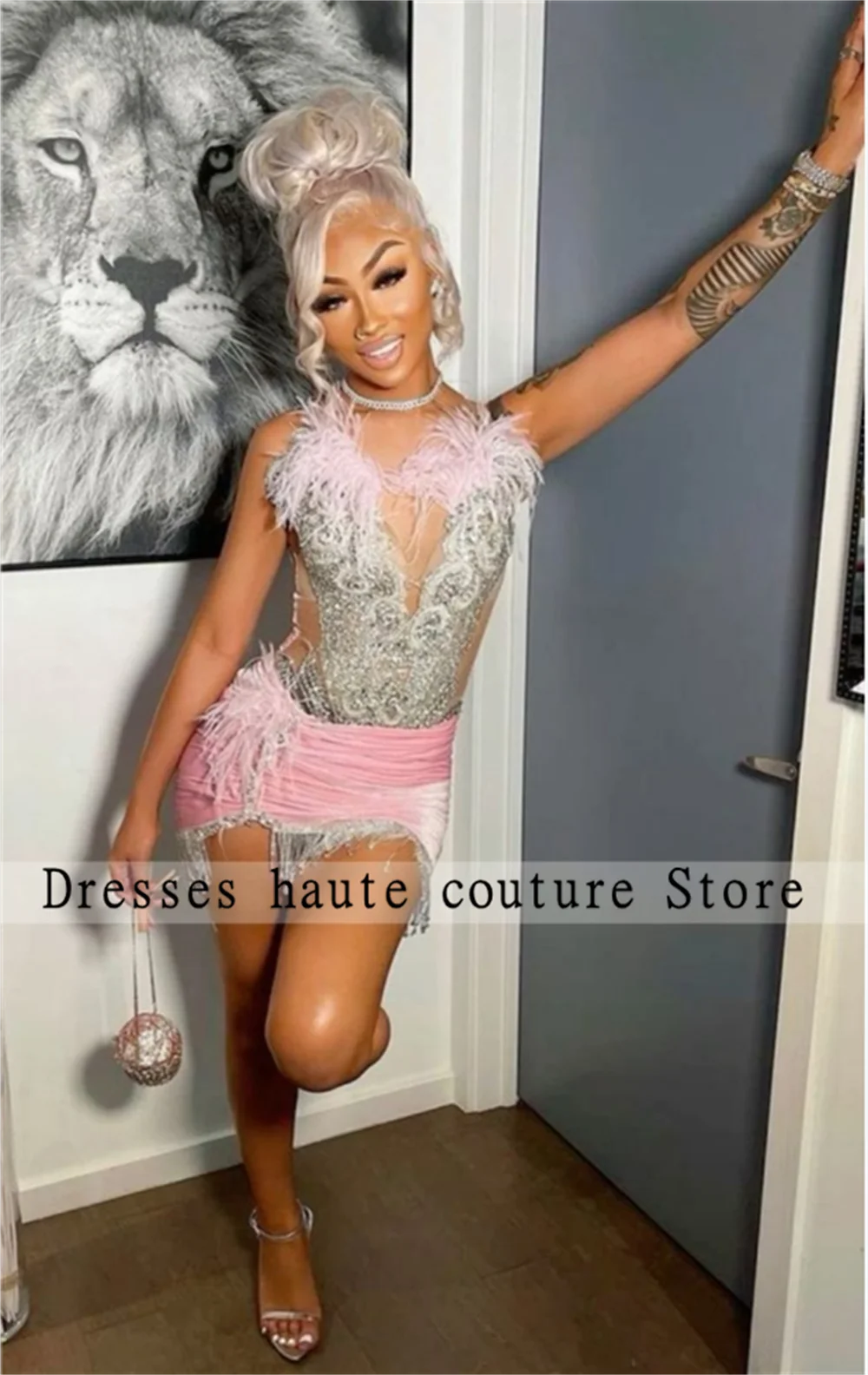 Top Trends: Pink Feather Mesh Mini Cocktail Dresses 2023 For Black Girls Beaded Birthday Dress Short Mermaid Prom Dresses Homecoming Dresses Shoppable Styles