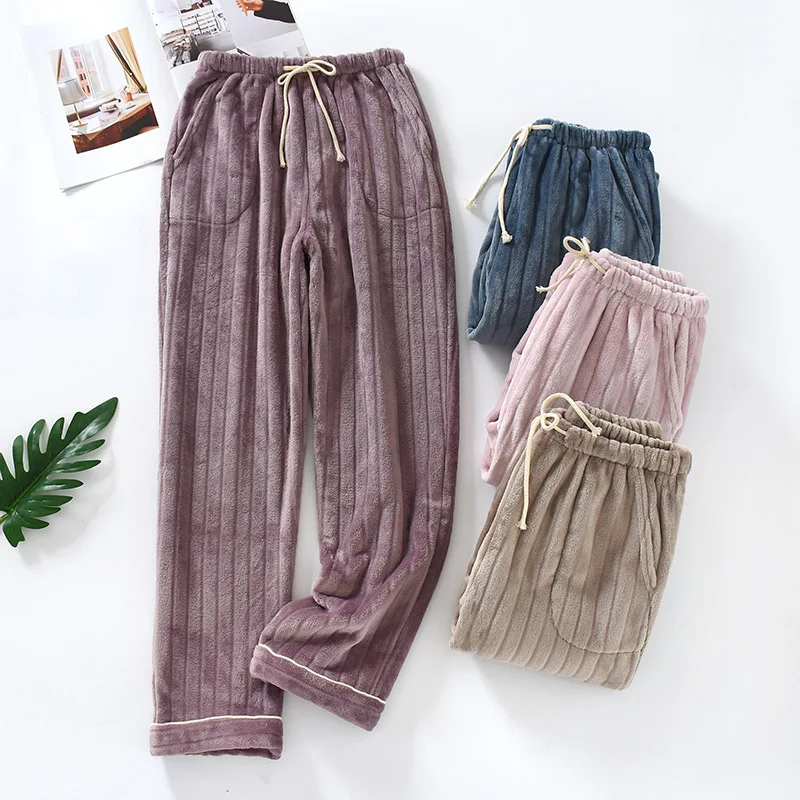 Top Trends: New Autumn And Winter Couple Pajamas Plus Velvet Thickened Flannel Pants For Men And Women Plus Size Trousers Home Pants Bottoms Shoppable Styles