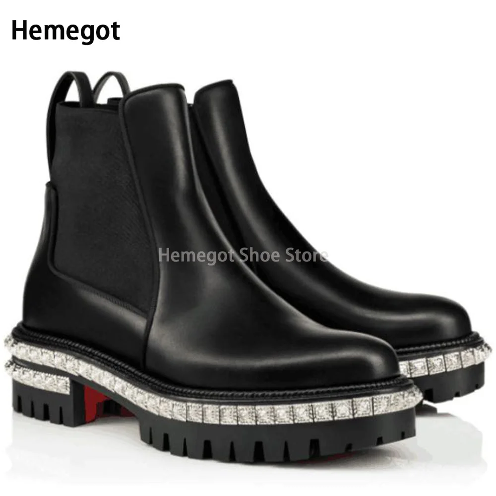 Top Trends: Men&#039;s Black High-Top Boots Crystal Decoration Slip On Winter Booties Ankle Boots Casual Wear-Resistant Shoes For Men New In Shoppable Styles