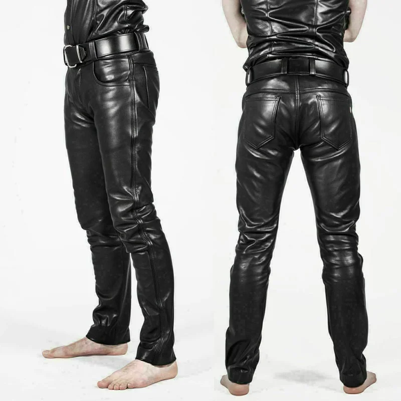 Top Trends: Mens Faux Leather Pants PU Material Black Slim Fit Motorcycle Leather Trousers For Male Shoppable Styles