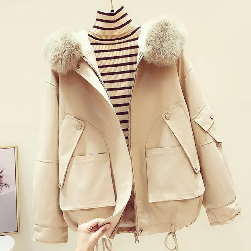 Top Trends: 2023 New Women Cotton Coat Winter Jacket Female Artificial Fur Collar Hooded Parkas Loose Short Outwear Keep Warm Thick Overcoat Shoppable Styles