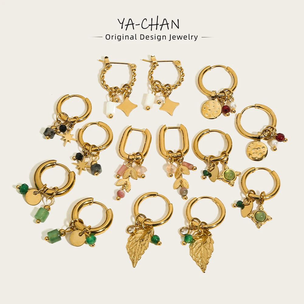 Top Trends: YACHAN Stainless Steel 18K Gold PVD Plated Hoop Earrings For Women 2023 Trendy Natural Stone Charms Drop Earring Jewelry Gift Shoppable Styles