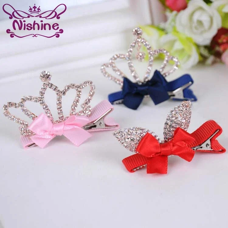 Top Trends: Nishine 1PCS Girls Hair Clip Shiny Crown Rhinestone Princess Hairpins Kids Rabbit Ears Bow Barrettes Party Hair Accessories Shoppable Styles