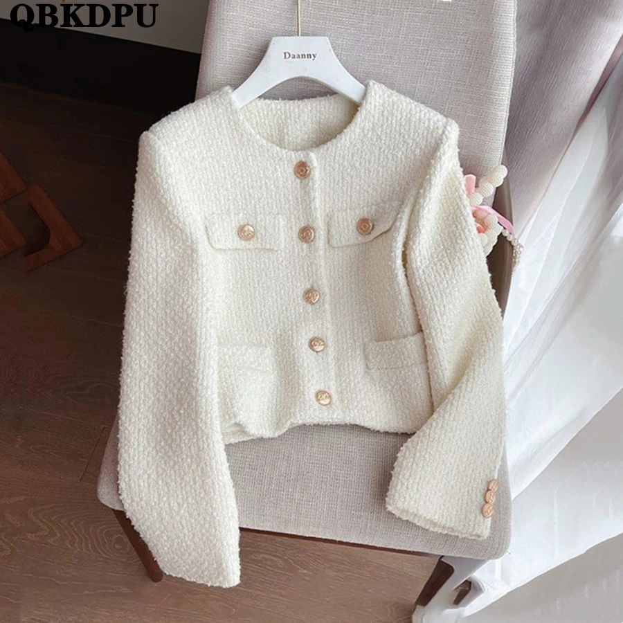 Top Trends: Classic Korean Crop Tweed Jackets Women Elegant Luxury Slim Outwear Single Breasted Vintage Chaquetas Spring Wool Blends Coats Shoppable Styles