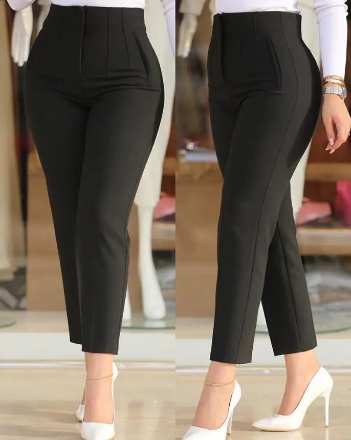 Top Trends: Elegant High Waist Cropped Work Pants For Women Black All-Match Daily Office Formal Wear Fashion Women's Trousers OL Shoppable Styles