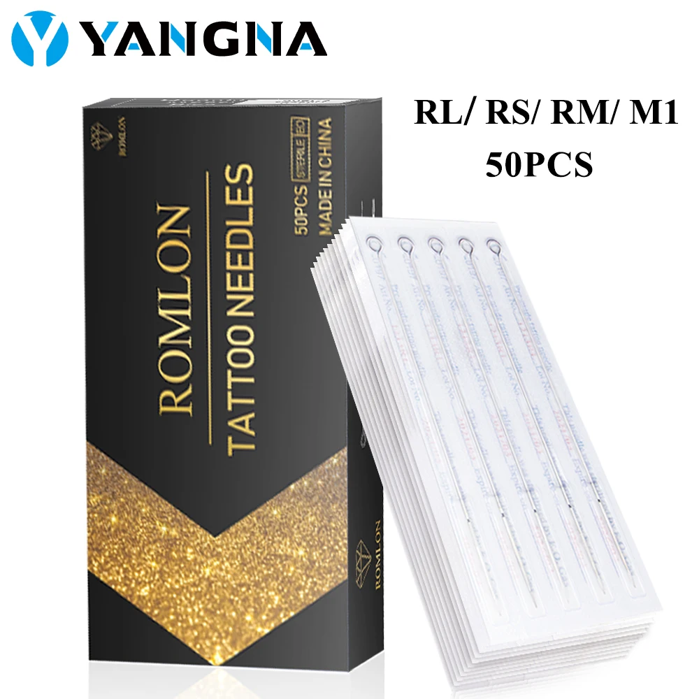 Top Trends: ROMLON Tattoo Needles 50Pcs RL / RS / RM / M1 Disposable Sterilized Stainless Steel Tattoo Machine Needles For Makeup Tattoo Supplies Shoppable Styles