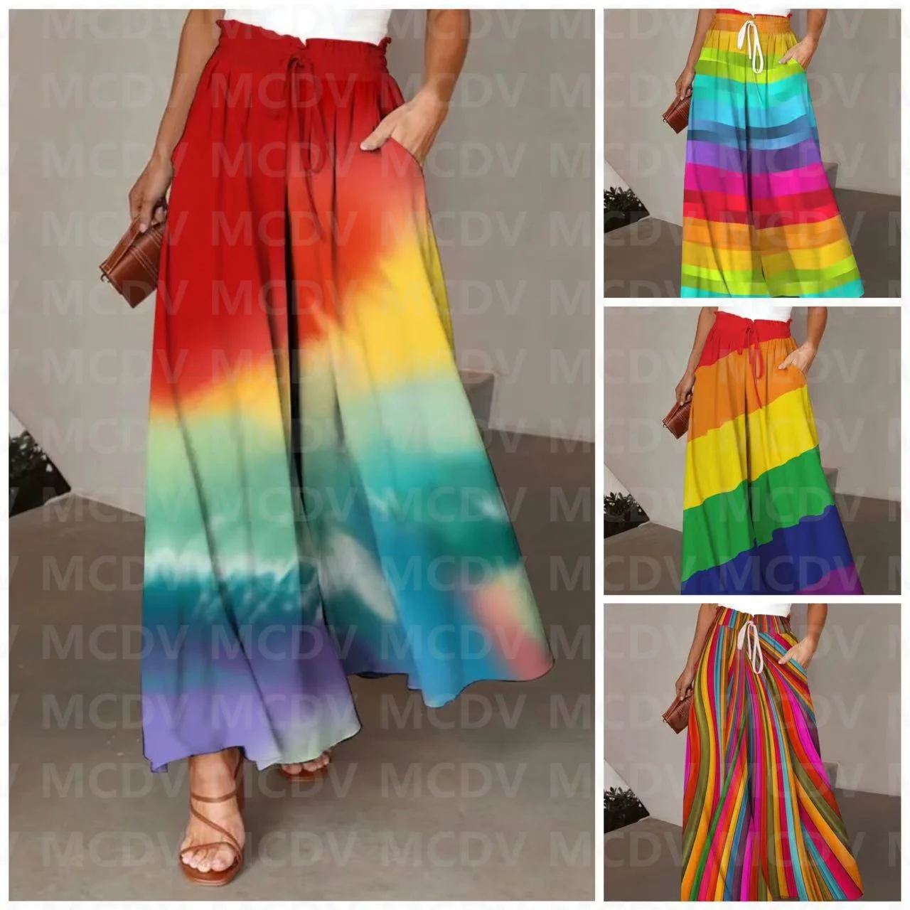 Top Trends: Women's Rainbow Plaid Art Wide Leg Pants 3D Printed Women's Casual Pants 5 Color Shoppable Styles