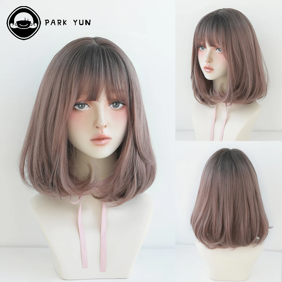 Top Trends: Short Wigs Straight Bob Wigs With Bangs Brown Pink Wig Black Natural Synthetic Hair For Women Daily Cosplay Heat Resistant Wig Shoppable Styles