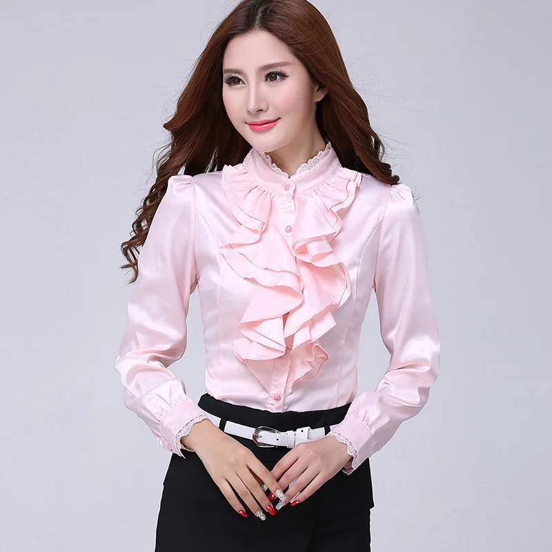 Top Trends: Temperament Lace Ruffle Edge Blouse Spring Autumn New Long Sleeve Solid Color Slim Shirt Tops Elegant Fashion Women Clothing Shoppable Styles