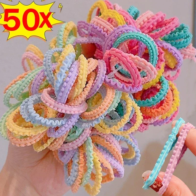 Top Trends: 50 / 5pcs Colorful Flower Hair Ties Girls Kids Elastic Rubber Band Headband Scrunchie Sweet Rope Ponytail Holders Accessories Shoppable Styles