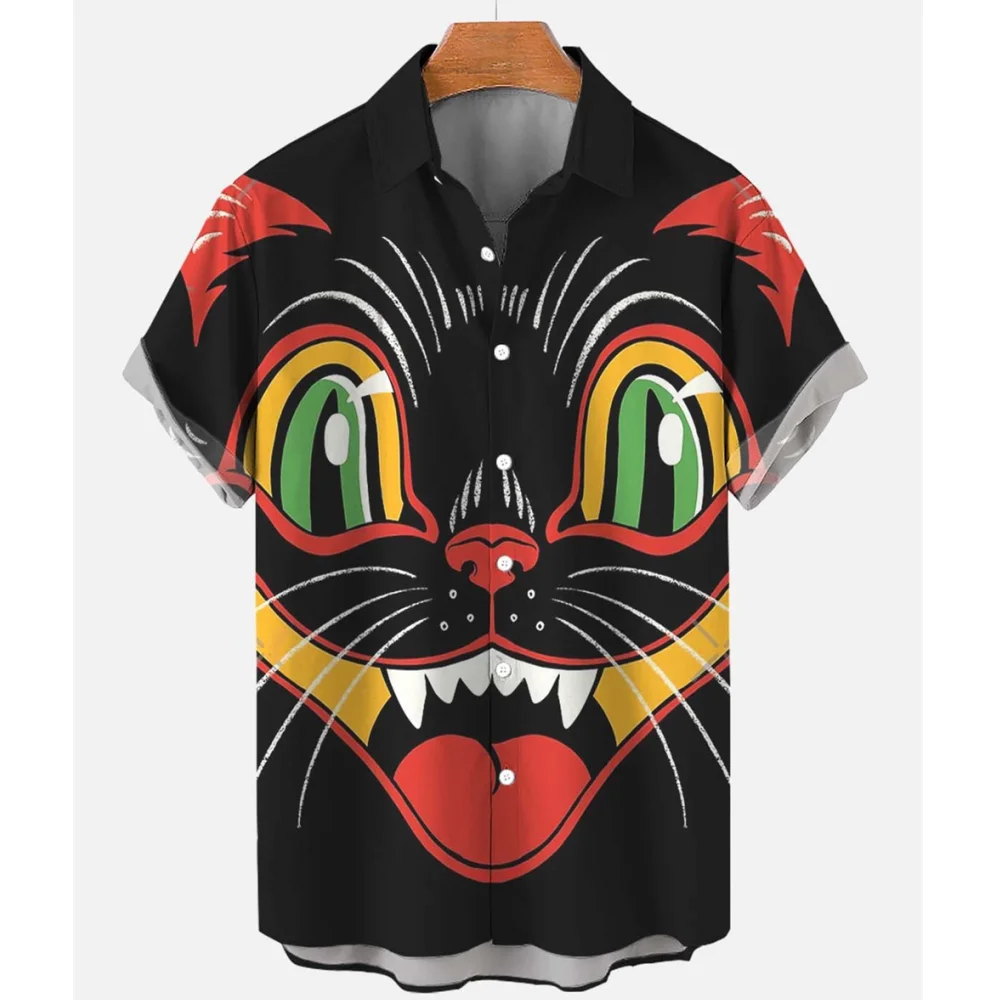 Top Trends: 2024 Hawaiian Shirt Man Casual Short Sleeve Anime Shirts Cartoon Men&#039;s Shirt Summer Men Clothes Street Retro Animal Cat 3d Lapel Shoppable Styles