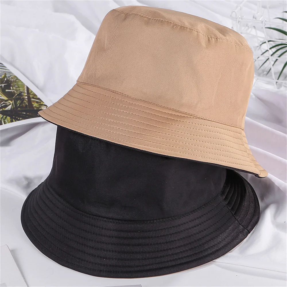 Top Trends: Foldable Cotton Bucket Hats Unisex Double-sided Wearing Women Summer Sunscreen Panama Hat Men Pure Color Outdoor Fisherman Cap Shoppable Styles