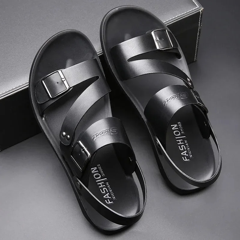 Top Trends: Men Sandals Solid Color PU Leather Men Shoes Summer Comfortable Open Toe Leather Mens Sandals Beach Rome Zapatos Para Hombres Shoppable Styles - Image 2