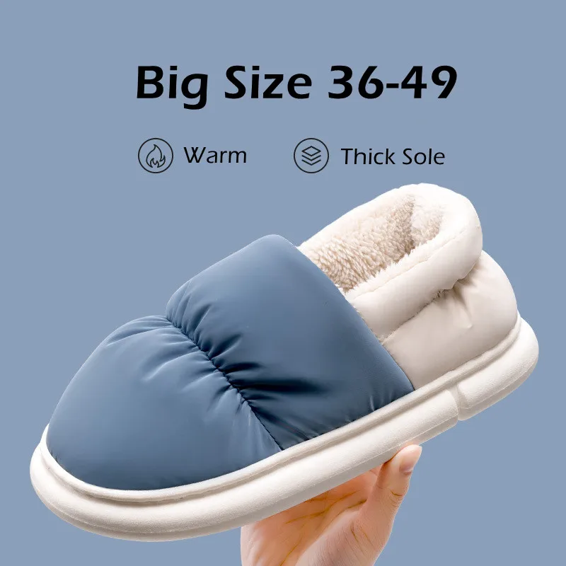 Top Trends: Big Size 48 49 Winter Warm Slippers Men Down Waterproof Soft Bottom Home Shoes Plush Women Indoor House Couples Anti Slip Slides Shoppable Styles