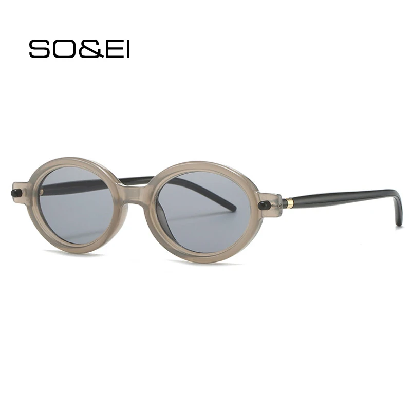 Top Trends: SO&EI Oval Double Color Women Fashion Sunglasses Shades UV400 Vintage Light Gray Men Rivets Sun Glasses Shoppable Styles