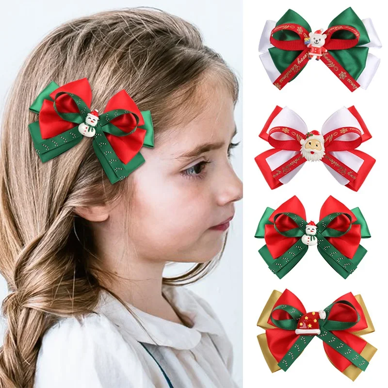 Top Trends: Oaoleer 3inch Christmas Hair Bow Clips For Baby Girls Cute Snow Flower Christmas Hat Printed Hairpins Headwear Hair Accessories Shoppable Styles