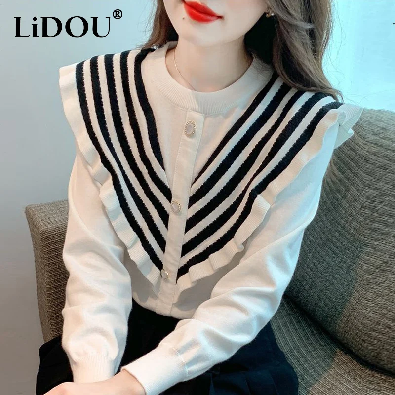 Top Trends: Spring Autumn Korean Style Elegant Fashion Striped Shirt Top Women Long Sleeve All-match Blouse Femme Pullover Female Clothes Shoppable Styles