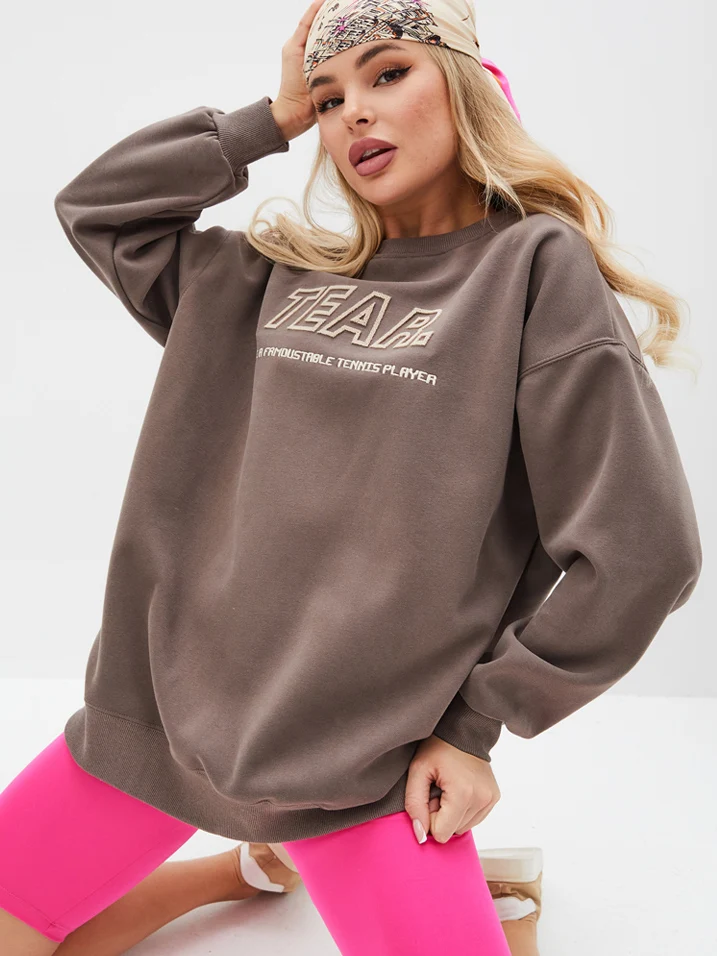 Top Trends: 2024 Spring Oversize Hooded Sweatshirt For Women Korean Basic O-neck Pullover With Big Pocket Beige Women's Letter Print Hoodies Shoppable Styles