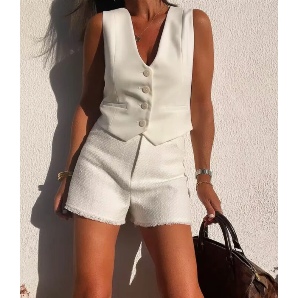 Top Trends: Single Breasted Sleeveless Vests For Women Suits Vest 4 Button V Neck Summer Female Waistcoat Shoppable Styles