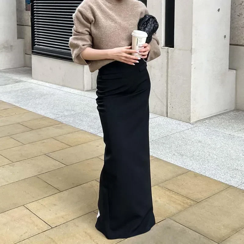 Top Trends: HOUZHOU Long Black Skirt Women Vintage High Waist Bodycon Chic And Elegant Slit Maxi Tight Skirt Autumn Winter Office Lady Shoppable Styles