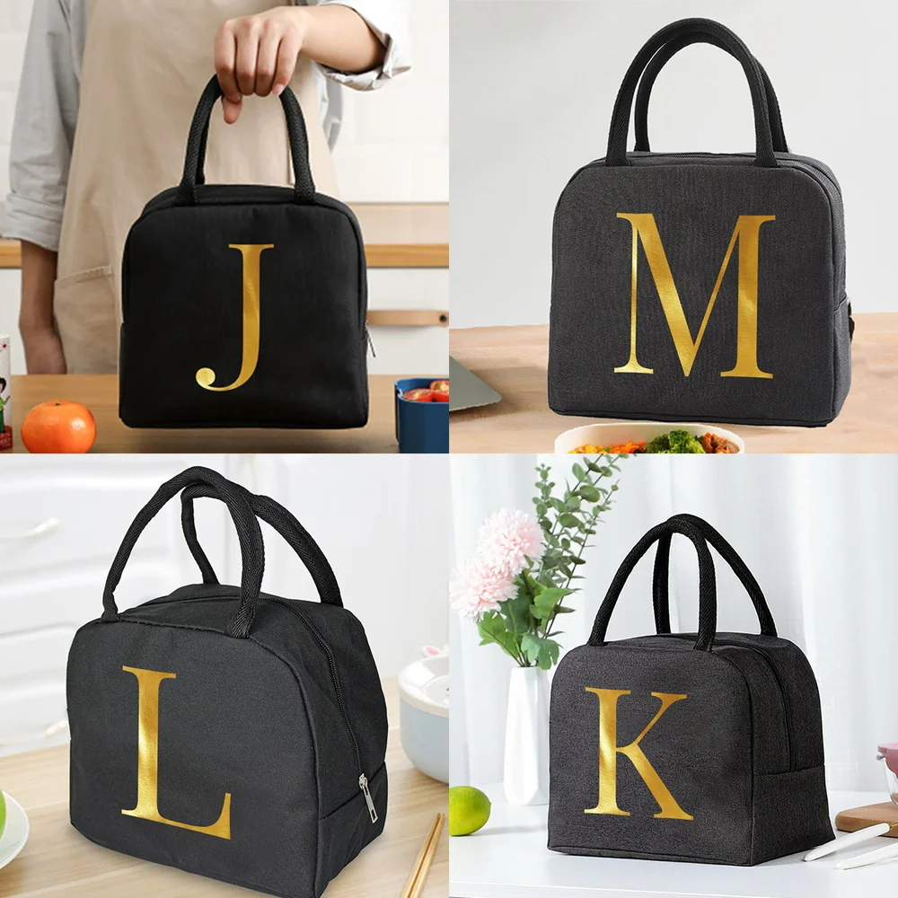 Top Trends: Lunch Bag Unisex Thermal Insulated Kids Lunch Box Handbag Food Picnic For Work Cooler Storage Bags Letter Initials Series Shoppable Styles