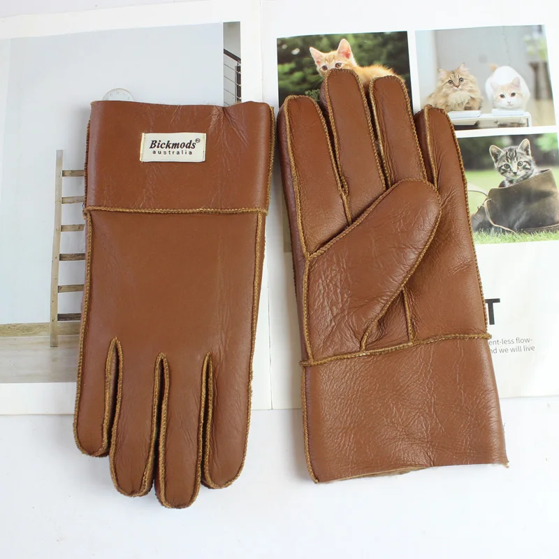 Top Trends: New Winter Warm Men&#039;s Sheepskin Fur Gloves Leather Thick Wool Outdoor Wind And Cold Gloves Shoppable Styles