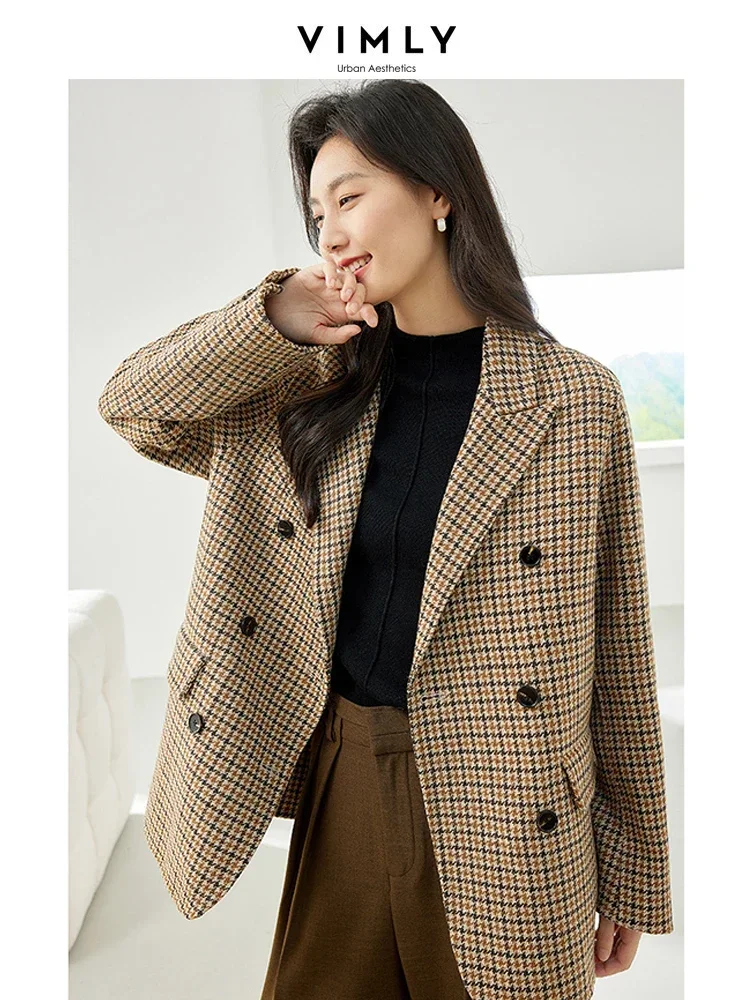 Top Trends: Vimly Vintage Plaid Wool Blend Coat Women 2023 Winter Office Lady Double Breasted Tailored Blazer Thick Warm Woolen Jacket 50723 Shoppable Styles