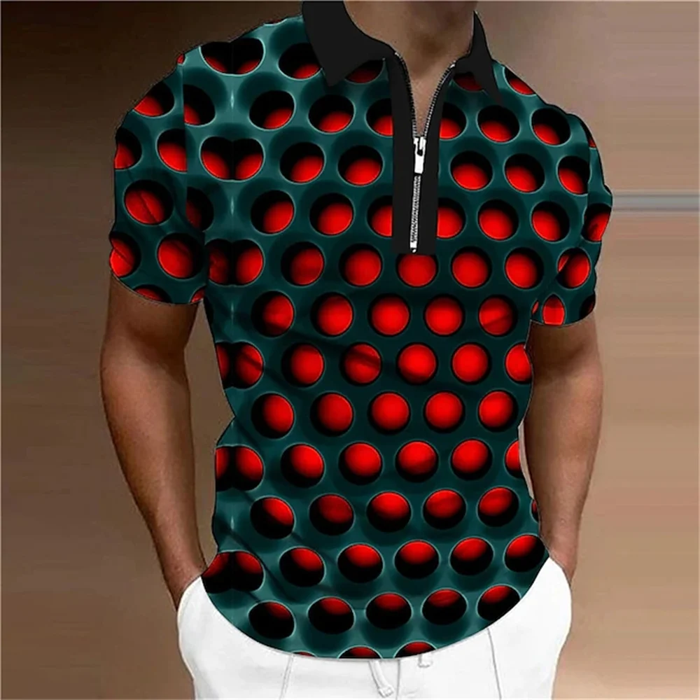 Top Trends: Summer Men's Collar Polo Shirt Golf Optical Illusion 3d Print Street Short Sleeves Zipper Print Clothing Designer Breathable Shoppable Styles