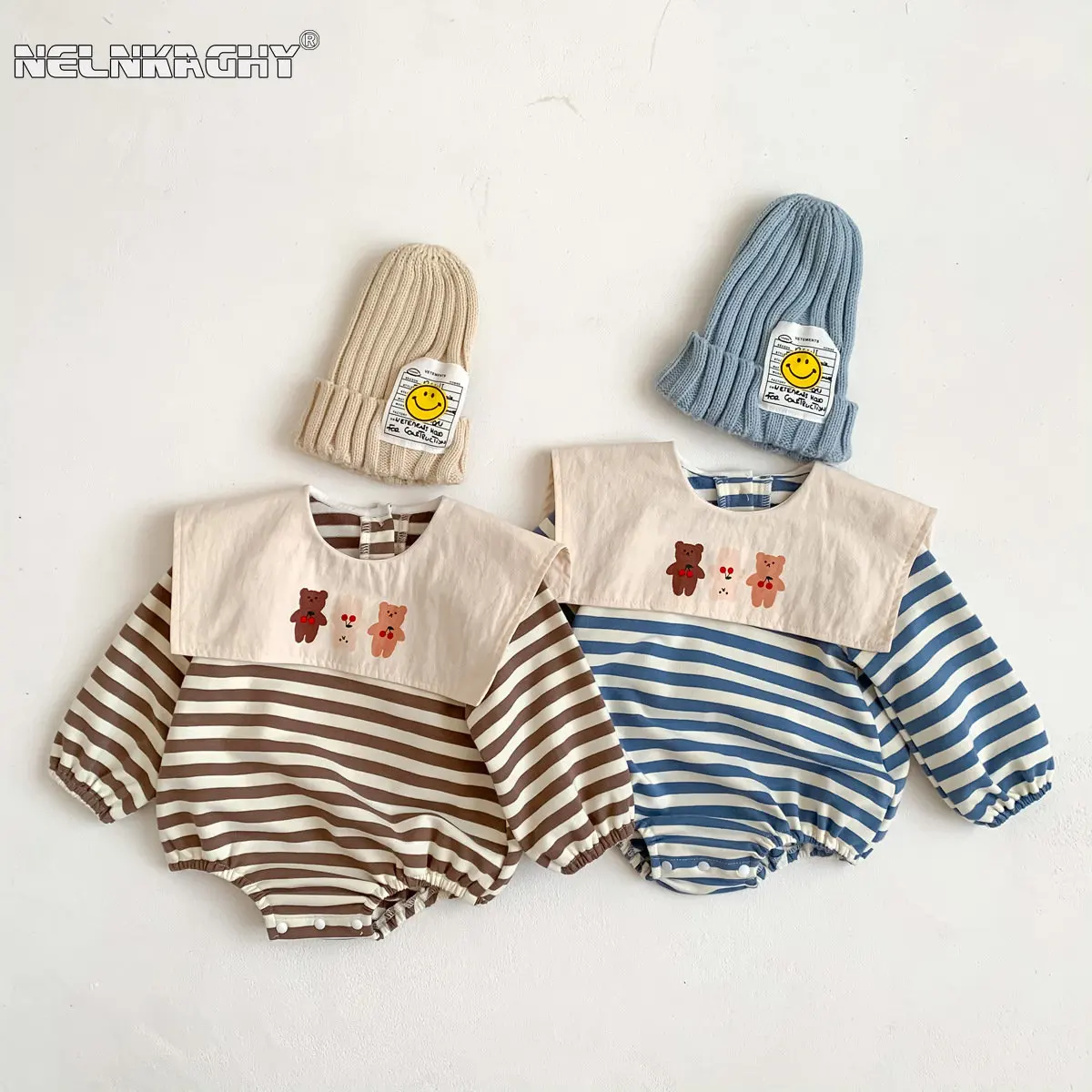 Top Trends: 2023 NEW IN Infant Newborn Girls Boys Full Sleeve Striped Sailor Collar Cartoon Bear One-piece Kids Baby Jumpsuits Romper 0-24M Shoppable Styles