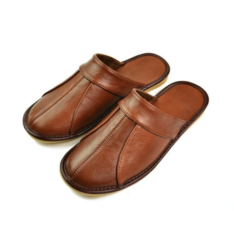 Top Trends: Luxury Cow Split Leather Handmade Men Home Slippers Spring Slip On Soft Comfortable Black Brown Bedroom Indoor Flat Men Shoes Shoppable Styles