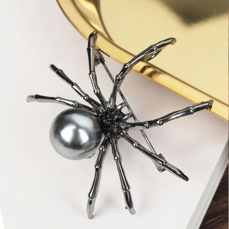 Top Trends: Punk Personalized Black Pearl Spider Brooches For Women Men Creative Clothes Scarf Accessories Brooch Metal Pin Party Jewelry Shoppable Styles