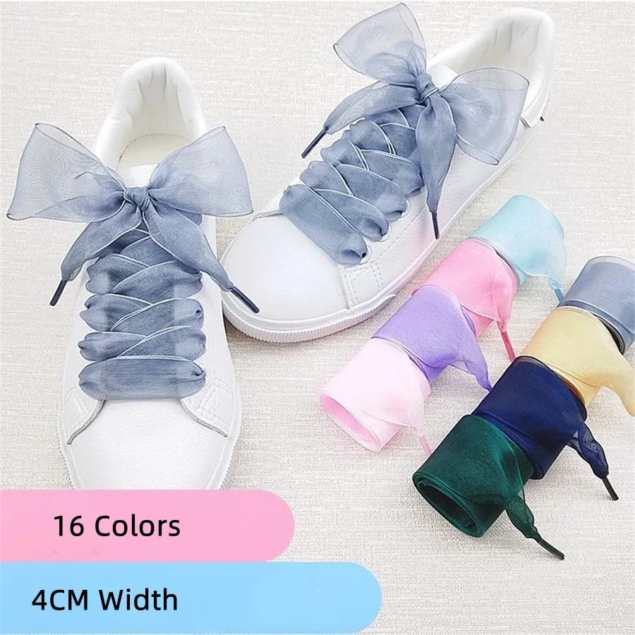 Top Trends: 1 Pair 4cm Widen Organza Shoe Strings 60-180cm Women Bow Shoelaces Flat Silk Satin Ribbon Canvas Sneakers Sport Shoes Laces S Shoppable Styles