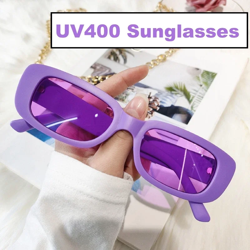 Top Trends: Female Vintage Small Frame Sunglasses Candy Color Eye Protection UV400 Goggles Unisex Fashion Rectangle Sun Glasses Eyewear Shoppable Styles