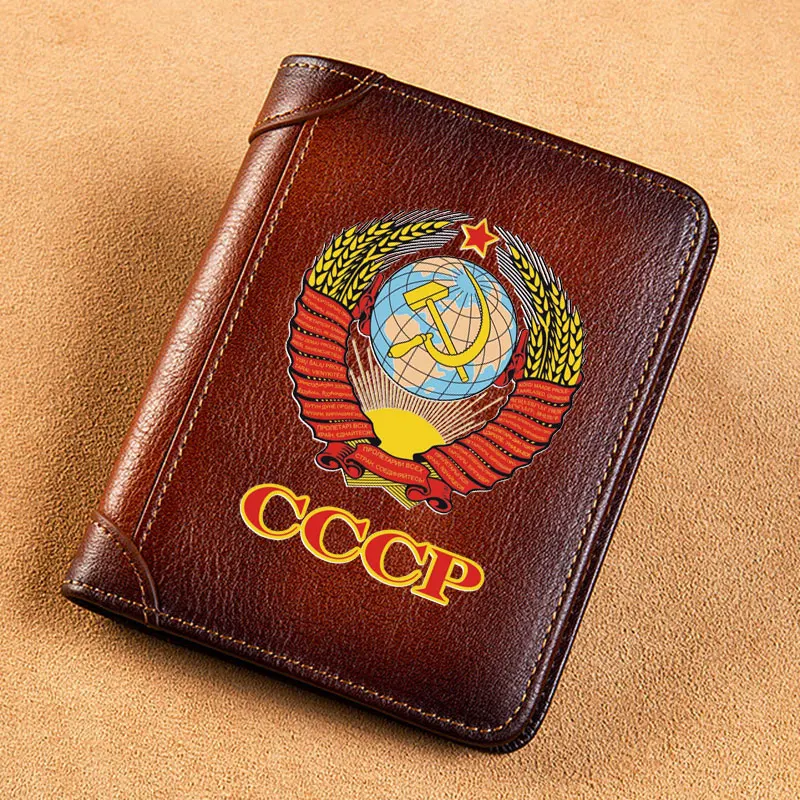 Top Trends: High Quality Genuine Leather Wallet CCCP Soviet Badges Sickle Hammer Printing Standard Purse BK027 Shoppable Styles