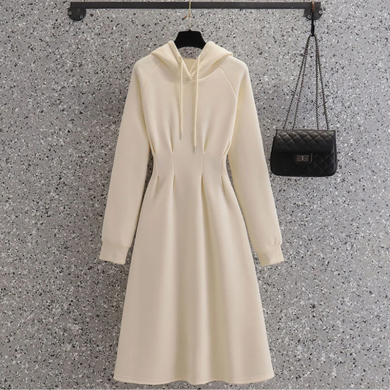 Top Trends: Women's Mid-Length Drawstring Hooded Dress 2023 Autumn Winter New Korean Style Drawstring All-Matched Dresses Shoppable Styles