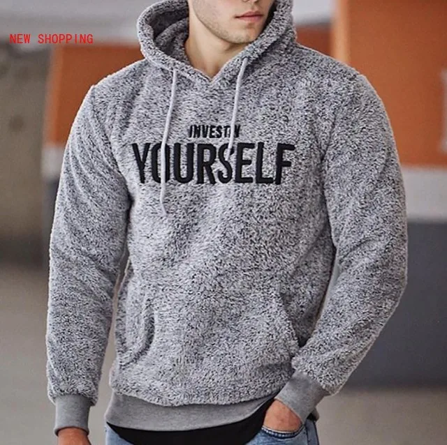 Top Trends: Autumn Winter Men Warm Plush Fleece Hoodie Sweatshirts Casual Long Sleeve Letter Print Hooded Pullover Teddy Tops Fashion Street Shoppable Styles