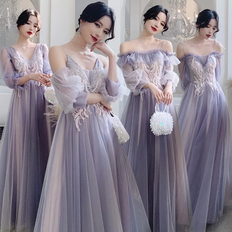 Top Trends: New Purple Bridesmaid Party Dresses Sister Group Long Sleeve Elegant Tulle A-line Dress Prom Gown Formal Evening Vestidos Shoppable Styles