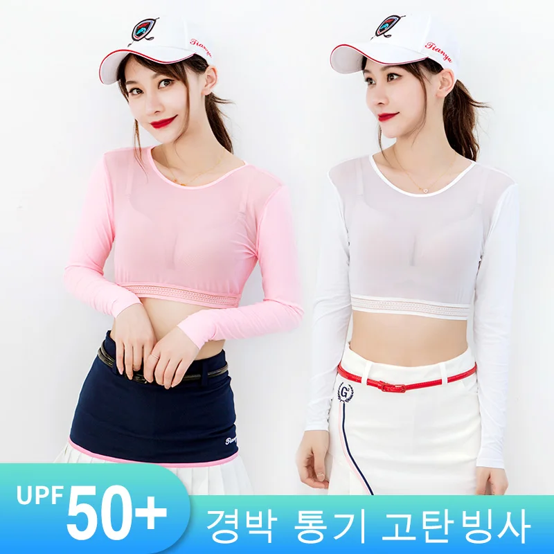 Top Trends: TTYGJ Women Thin Golf Shirt Sunscreen Inside Clothes Cropped Tops With Anti-Uv Long Sleeve Ice Silk Bottoming Golf Wear Shirt Shoppable Styles