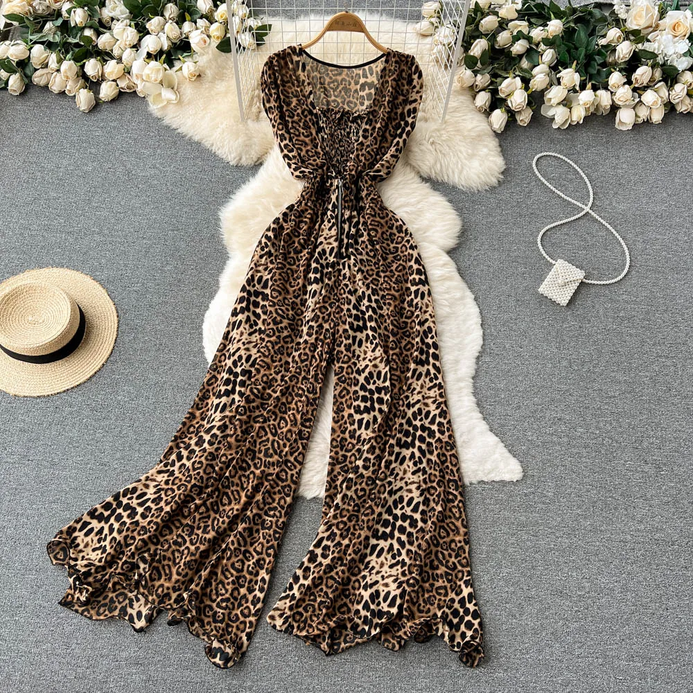 Top Trends: Summer Leopard Print Sleeveless Jumpsuit Women Casual Loose Rompers And Playsuits Wide Leg Pants Overalls Female Outfit Shoppable Styles